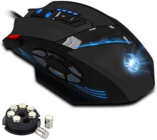 zelotes Mouse da Gioco Cablato con 8 Blocchi di Peso,12 Pulsanti Programmabili, Ergonomico da 4800 DPI (4 Livelli),RGB,Mouse Gaming con Filo per PC, Laptop,Nero
