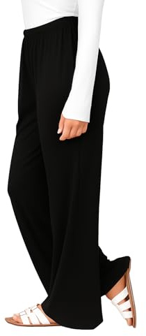 Women's Palazzo Trousers Flared Elasticated Waist Wide-Leg Trousers Loungewear Casual Soft Comfortable Stylish Trousers (BLK 4XL -L27)