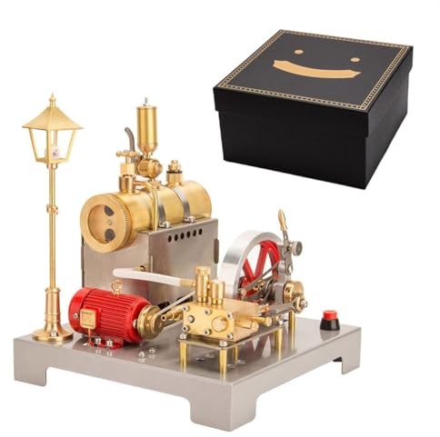 RCXTechPro Retrol SE-02 Steam Engine Model That Works, Reversible Horizontal Stationary Steam Engine and with Generator and Street Lamp, Perfect Home Decor and Gift (100PCS)