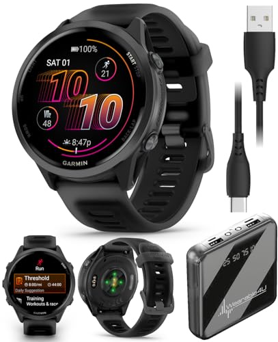 Garmin Forerunner 570 47mm Advanced GPS Running & Triathlon Smartwatch, AMOLED Display, Training & Recovery Features, Slate Gray Aluminum w/Translucent Black/Black Band w/ Wearable4U PowerBank Bundle