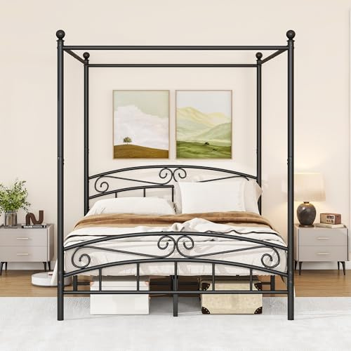 JELUTE Canopy Bed Frame King Size, Black