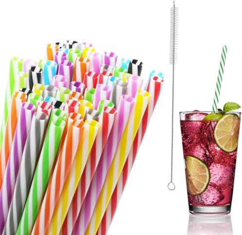 100 Piezas Pajitas Reutilizables, Pajitas Plástico con Cepillos de Limpieza, para Bubble Tea, Batidos, Cócteles, Juice (23 cm x 7 mm)