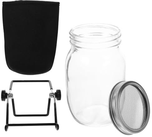 Mipcase Kit Germogliatore di Semi in Barattolo di Vetro a Bocca Larga con Coperchio in Acciaio Inox e Supporto Robusto Set per Coltivazione Germogli di Soia con Sacchetto Ombreggiante