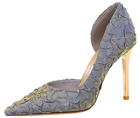 YGJKLIS Femmes 11cm Satin plis Stiletto Pompes pointed Toe Party talon haut (bleu,37)