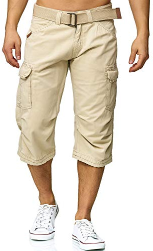Indicode Herren Nicolas Check 3/4 Cargo-Shorts inkl. Gürtel | Herrenshorts aus Baumwolle Fog, 3XL