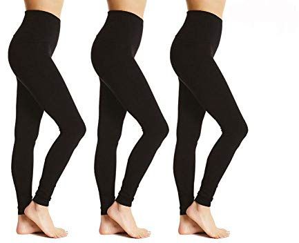 Bonjour® (Lot de 3 leggings à taille haute pour femmes, extensibles, doux au toucher, en coton confortable, non transparents, tailles grandes), Noir , XXL