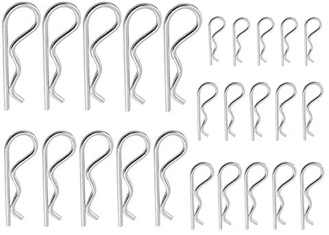 XBDZR 25 Pcs Cotter Pins, Cotter Pin Assortment Kit, Heavy Duty R Clips Hardware Pins, Zinc Plated Hairpins for Use On Hitch Pin Lock Systems - 5 Sizes