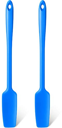 2 Pieces Long Handle Silicone Jar Spatula Kitchen Scraper Spatula Non-Stick Rubber Silicone Scraper for Jars, Smoothies, Blenders Cooking Baking Stirring Mixing (Blue)