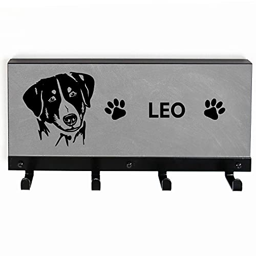 Tierisch-tolle Geschenke Appenzeller Sennenhund 4-Haken Leinengarderobe mit Name | Hundegarderobe | Leinenhalter | Hundeleinen Halter | Personalisiert (Betonoptik)