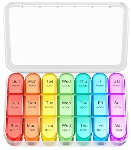Zoolion Weekly Pill Box 7 Day 3 Times a Day - Travel Tablet Organiser | Easy Open, Arthritis-Friendly, Large Capacity, BPA-Free, Food-Grade, Color-Coded, Easy Carry, Durable