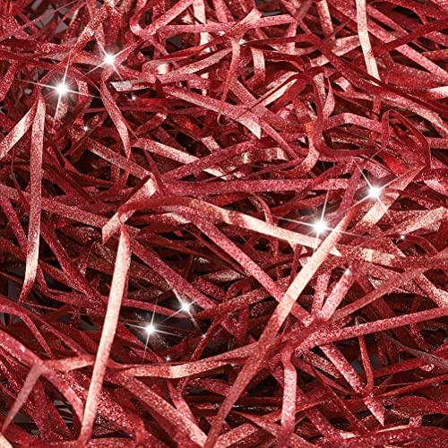 100g Glitter Shredded Tissue Paper, Red Raffia Gift Filler Paper Shreds Box Basket Grass Craft for DIY Gift Boxes Packing Decoration Easter Filling Party Supplies