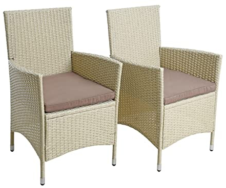 ESTEXO Polyrattan Gartenstuhl Set 2er Stuhlset Rattan Stuhl Garten Sessel Rattanstühle Balkonstühle Terrassenstühle Outdoor Stühle Balkonsessel (Beige)