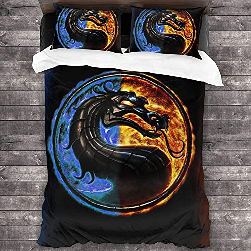 ANSSON Mortal Kombat Kinder Bettwäsche Scorpion Spielfan Bettbezüge und 2 Kissenbezug,Schlafzimmer dekorative Bettwäsche-Sets Pflegeleicht (135x200cm+80x80cmx2, Mortal1)