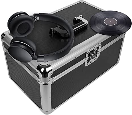 Supernic Vinyl Record Storage 7 200pcs Singles Vinyl Record Carry Case Storage Box Record Heavy Duty Safe Box DJ Box Lockable Flight Carry Case Holds (Black)