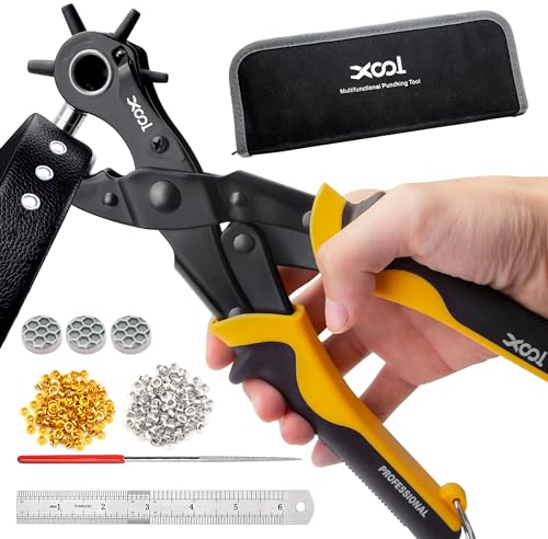 XOOL 2 in 1 Kit Pinza Perforatrice e Occhielli in Pelle Occhielli Metallici da 4,5mm per Tessuti, Pinza Foratrice, Alici per Occhielli per Scarpe, Abbigliamento in Pelle e Cinture