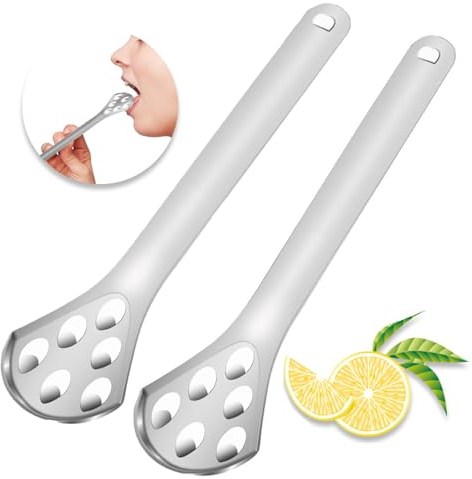KASESSS 2 Pièces Gratte Langue Acier Inoxydable, Argenté Tongue Scraper, Gratte-Langues Inox, Racle Langue Pratique, Grattoir Langue pour Une Haleine Fraiche, Lave Langue pour Enfants et Adultes