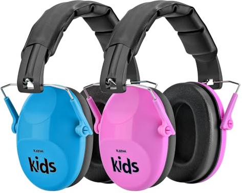 KAYNN 032 2Pack Kids Ear Protection for Noise - 28dB SNR Noise Canceling Headphones for Concerts,Sensory Headphones Autism,Age 3-16(Blue+Pink)