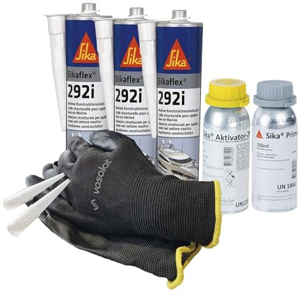 Sikaflex 292i Marine weiß 3x 300ml mit Aktivator 205 und Primer 210 - zur Abdichtung und Verklebung von Buntmetall im Boot und Schiffsbau mit 5 Düsenspitzen