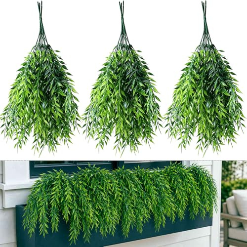 YXYQR 8PCS Artificial Hanging Weeping Willow Plants, Outdoor Indoor Fake Greenery Hanging Vine Leaves, UV Resistant Faux Ivy Garland for Pot Garden Wall Baskets Front Porch Window Box Wedding Party