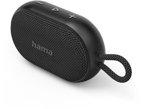 Hama Enceinte Bluetooth 5.3 Portable Buddy 3.0 sans Fil, Haut Parleur étanche IPX7, Rechargeable Autonomie 12h, Résistance poussière et Chocs, Puissance 6 W, Câble de Charge USB-C fournis, Noir