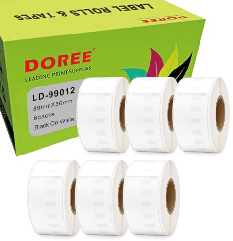 DOREE 6 Pack étiquettes d'adresse 99012 S0722400 36 x 89 mm rouleau de 260 | papier thermique 36mm x 89 mm compatible avec etiquettes dymo 99012 Dymo LabelWriter 400, 450,450 Duo,450 Turbo, 4XL,320,330