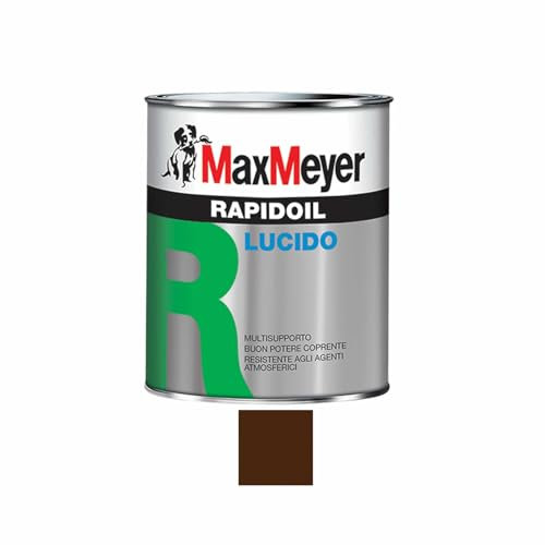 Max Meyer Rapidoil, Smalto Lucido Universale per Ferro e Legno, Resistente agli Agenti Atmosferici, Buon Potere Coprente, Multisupporto, 13-16 mq/l (Marrone Noce RAL 8011, 0,375 Litri)