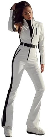 Generisch Tuta da sci da donna, per snowboard, sottile, isolata, antivento, per sport all'aria aperta, per adulti, inverno, sci, festival, da donna, impermeabile, alla moda, bianco, XL