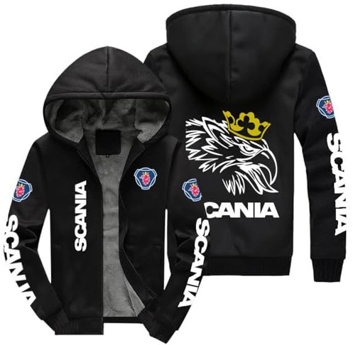 SIDHU Felpa Invernale con Cappuccio da Uomo per Scania, Giacca Felpata Pullover Spesso Giacche in Pile da Uomo con Cappuccio Zip, Felpa con Cappuccio Antivento Giacca da Esterno,Black/A-XXL
