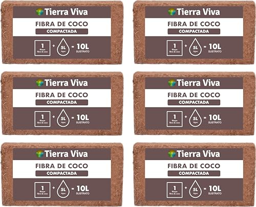 Fibra de Coco para Plantas Natural 6 x 10L | Sustrato de Coco ecológico para Plantas, huerto Urbano, semilleros, Grow y vermicomposteras