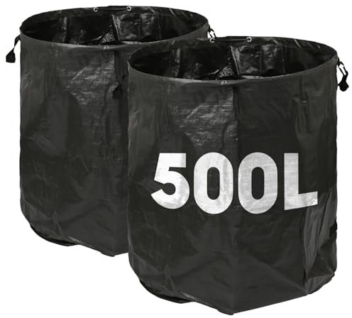 Harbour Housewares Garden Waste Bags with Handles - 500L x 2 Heavy Duty Garden Bag, Collapsible Recycling Green Bags Reusable Gardening Waste Sacks for Grass, Weeds, Compost, Leaves, Debris