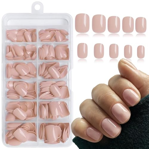 LunarCharm 240 pièces ongles pressés carrés nude rose courts faux ongles couleur chair carrés pour débutants DIY