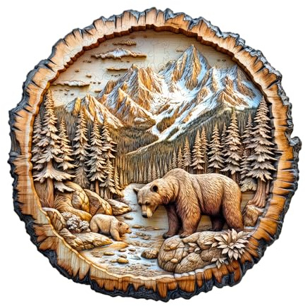 Jigfoxy Bear Wooden Jigsaw Puzzles for Adults, 265pcs Unique Animal Shape Wood Puzzles, Birthday Gifts for Family Friend with wooden box(13.4 * 13.4in)