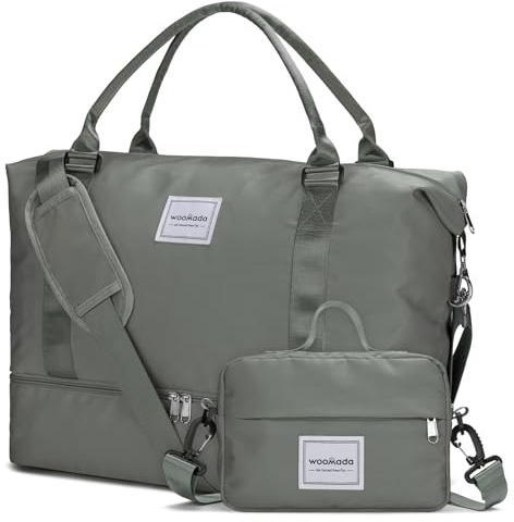 WOOMADA Weekender Overnight Bag for Women, Shoulder Travel Duffel with Shoes Compartment (Army Green)