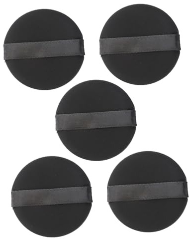 FIXOSHEE Borla De Maquillaje Negra 5 Unidades Tamaño Mediano Esponja Para Polvo Suelto Uso Profesional Hogar Viajes Cinta De Rayón Para Fácil Manejo