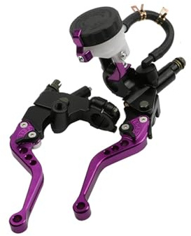 Palancas de freno de moto Bomba de freno y embrague ajustable para motocicleta de 7/8 (22 mm) con cilindro para maestro hidráulico(Morado)