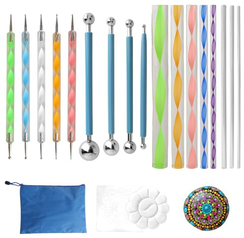 19 Pezzi Mandala Kit Mandala Rock Dotting Tools Set Kit Completo Strumenti per Mandala Durevole Strumenti per Punteggiatura per Fai da Te Stippling della Pietra Argilla Polimerica Artigianato