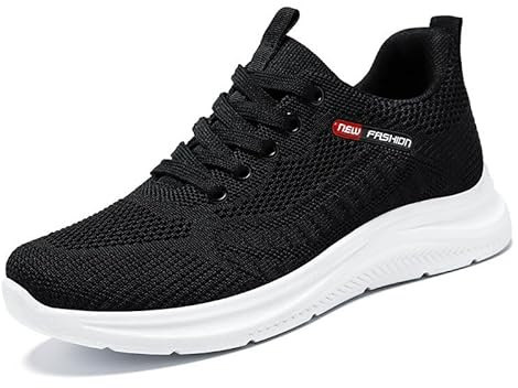 CEWIFO Scarpe Donna pianta Larga comode per diabetici da Ginnastica con Plateau Traspiranti e Lacci attività Sportiva Camminate Quotidiane (Black, 39)