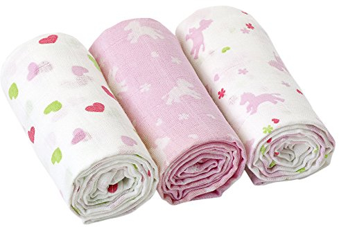Sterntaler Mulltuch-Set, Pferde, Alter: Kinder ab 0 Jahren, 80 x 80 cm, Weiß/Rosa