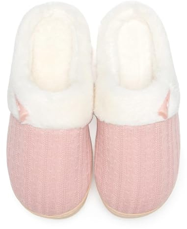 NineCiFun Women's Slip on Fuzzy Slippers Memory Foam House Slippers Outdoor Indoor Warm Plush Bedroom Shoes Scuff with Faux Fur Lining size 7 8 pink