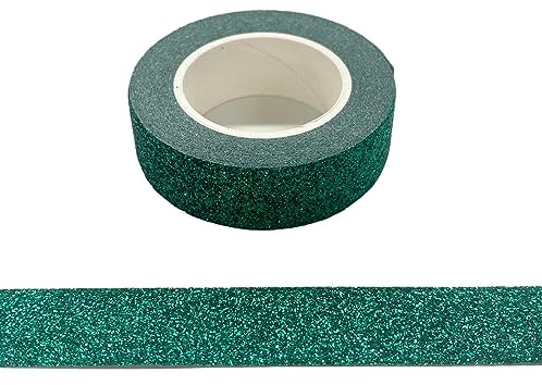 Nastro adesivo washi tape con glitter, decorativo, per coprire e orlare (verde)