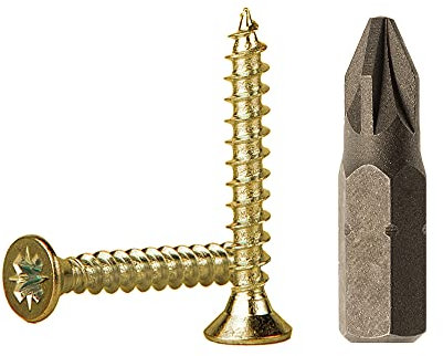 Lote de 500 tornillos de madera de acero chapado en zinc amarillo de 3,5 x 25 mm, tornillos de aglomerado, tornillo universal Pozi-Drive, PZ cabeza avellanada Pozidriv (500, 3,5 x 25 mm)