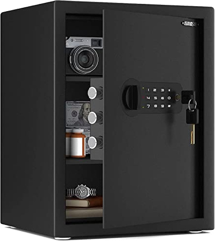 ISLANDSAFE Small Home Safe Box Deluxe Digital Electronic Keypad Lock Safes 1.7 Cuft Cabinet Safes Security Lock Box for Office Hotel Dorm Cash Money Jewelry (1.7 Cubic Feet Black)