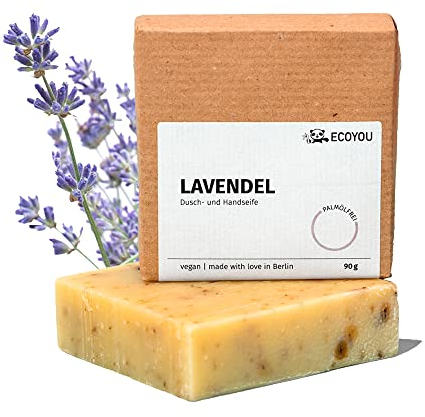 EcoYou Rasierseife - Körper- und Duschseife für ausgiebigen Rasierschaum - handgefertigt in Berlin - Vegan & Palmölfrei - 90 g Rasierseife Damen und Herren (Lavendel)