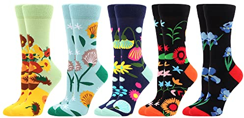 WeciBor Damen Lustige Bunte Socken, 5 Paar Mehrfarbig Blume Motiv, Größe 39-42