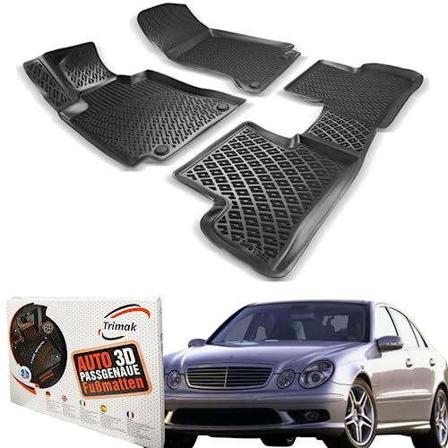 Trimak Passgenau 3D Fussmatten Auto Kompatibel mit Mercedes E Klasse W211 2002-2009 Auto Zubehör 1. und 2. Reihe Gummimatten Autos TPE Allwetter Geruchlos rutschfest Vorne & Hinten Schwarz
