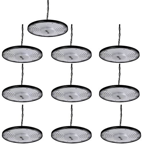 10PCS 200W LED Lampada Officina UFO interno 6500K Bianco Freddo con Catena & Ring, Blivrig 20000LM Lampadario Sospensione Industriale LED Alto IP65 Impermeabile, per Magazzino, Fabbrica, Dock