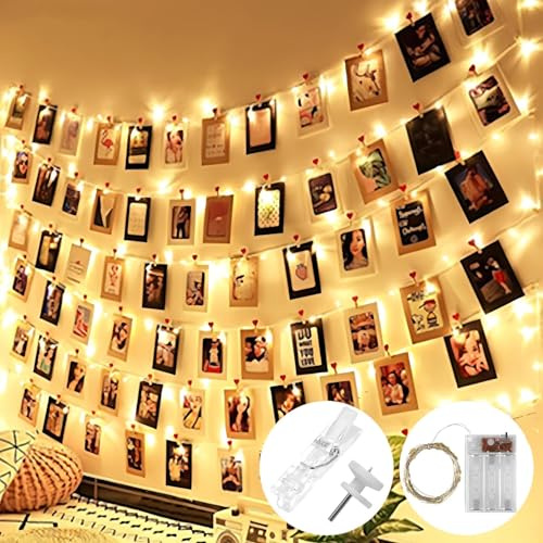 LURICO Colgar Fotos de Luces, 5m 50 Led Clip Cadena de Luces LED 30 Pinzas Para Fotos Fotoclips Guirnalda de Luces Pinzas con Luz para Colgar Fotos Por decoración, Bodas, Cumpleaños