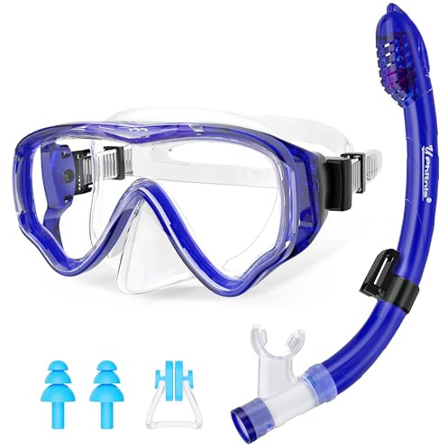 U PHITNIS Kids Snorkel Set for Age 4-14 - Dry Top Snorkeling Gear for Kids Junior & Youth - Childs Diving Mask with Big Eyes for Boys Girls - Anti-Fog Snorkeling Mask and Snorkel Set