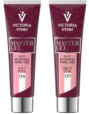 Victoria Vynn Set Master Gel UV LED Modelling Gel Acrylic: Dirty Pink & Soft Pink - Stable Builder Gel for Perfect Gel Nails, Includes Makeup Gel