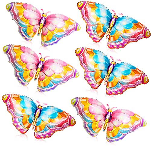 6 Schmetterlings Folienballons, Bunte Aluminiumfolie Ballons, Helium Ballons für Schmetterling Themen Party & Hochzeit